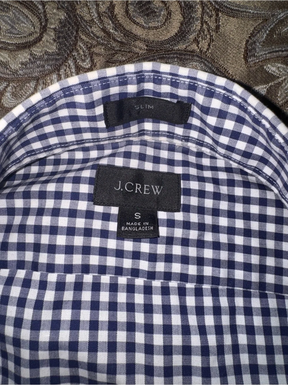 J.Crew Men’s Small Slim Fit Navy Blue White Gingham Long Sleeve Button Down